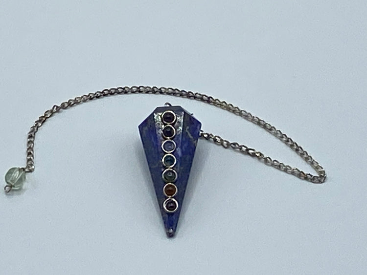 Lapis Hexagonal Pendulum with Chakra Stones vertically on front center